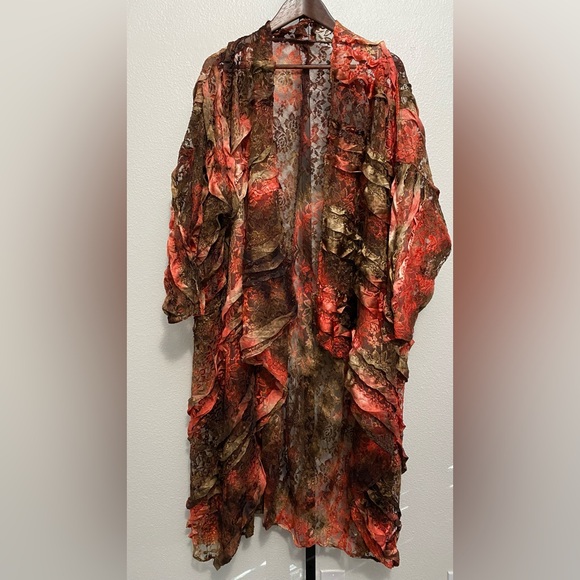 Sweaters - Women’s‎ Sheer Floral Ruffle Maxi Duster Cardigan Fairy Boho Eclectic Indie